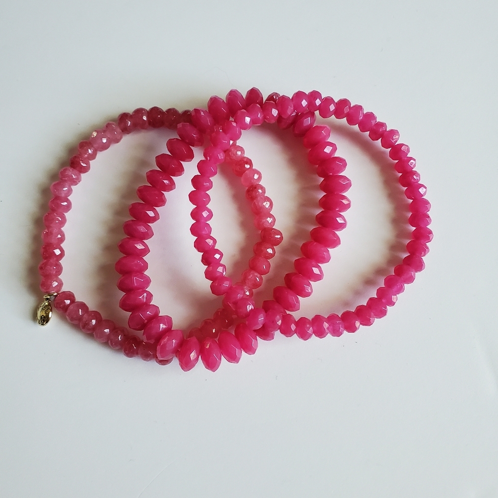 J Crew Factory Stretch Pink Beaded Bracelets, Set of 3